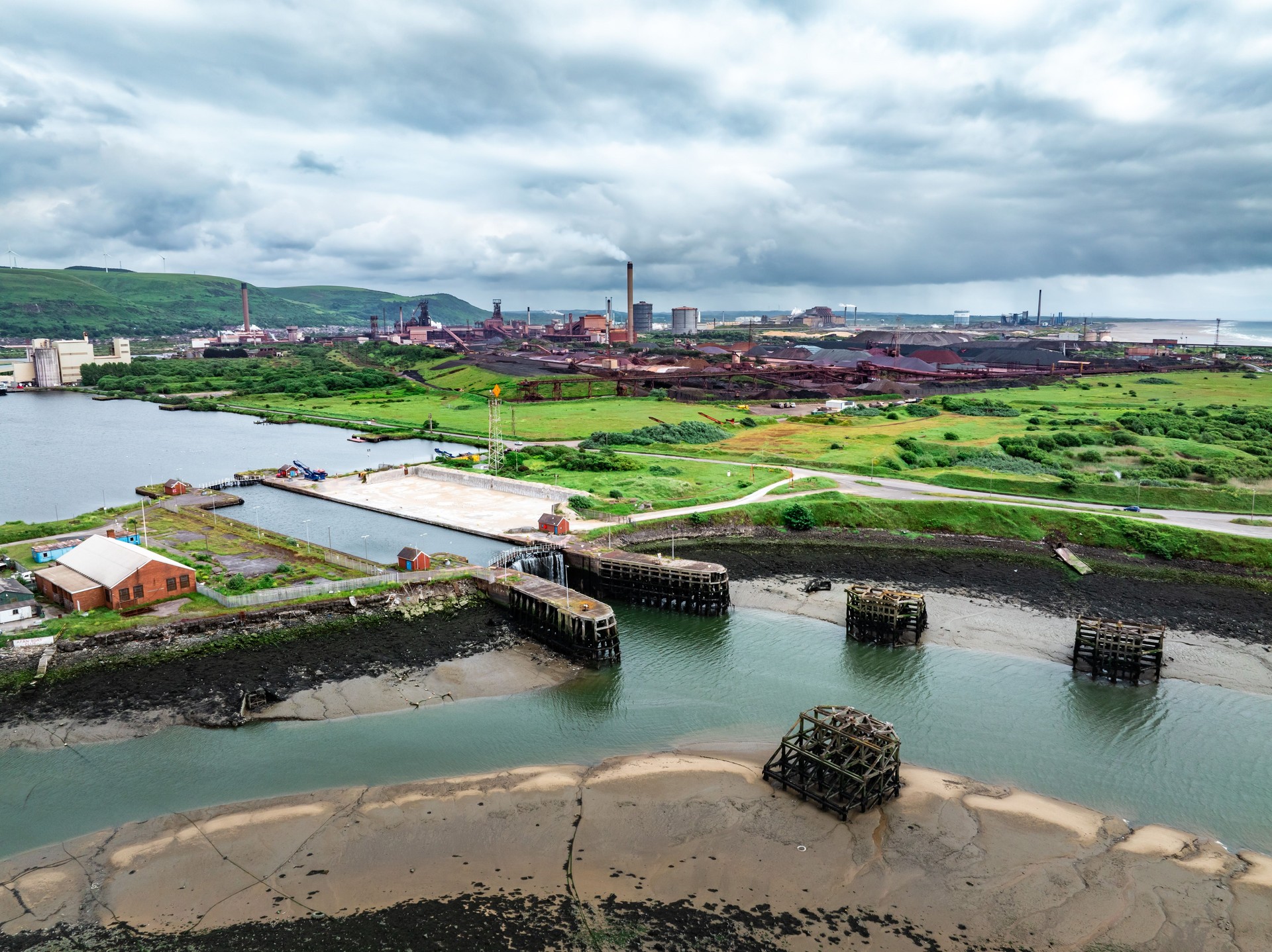 Aerial view of Steel Plant Industry in Port Talbot, UK