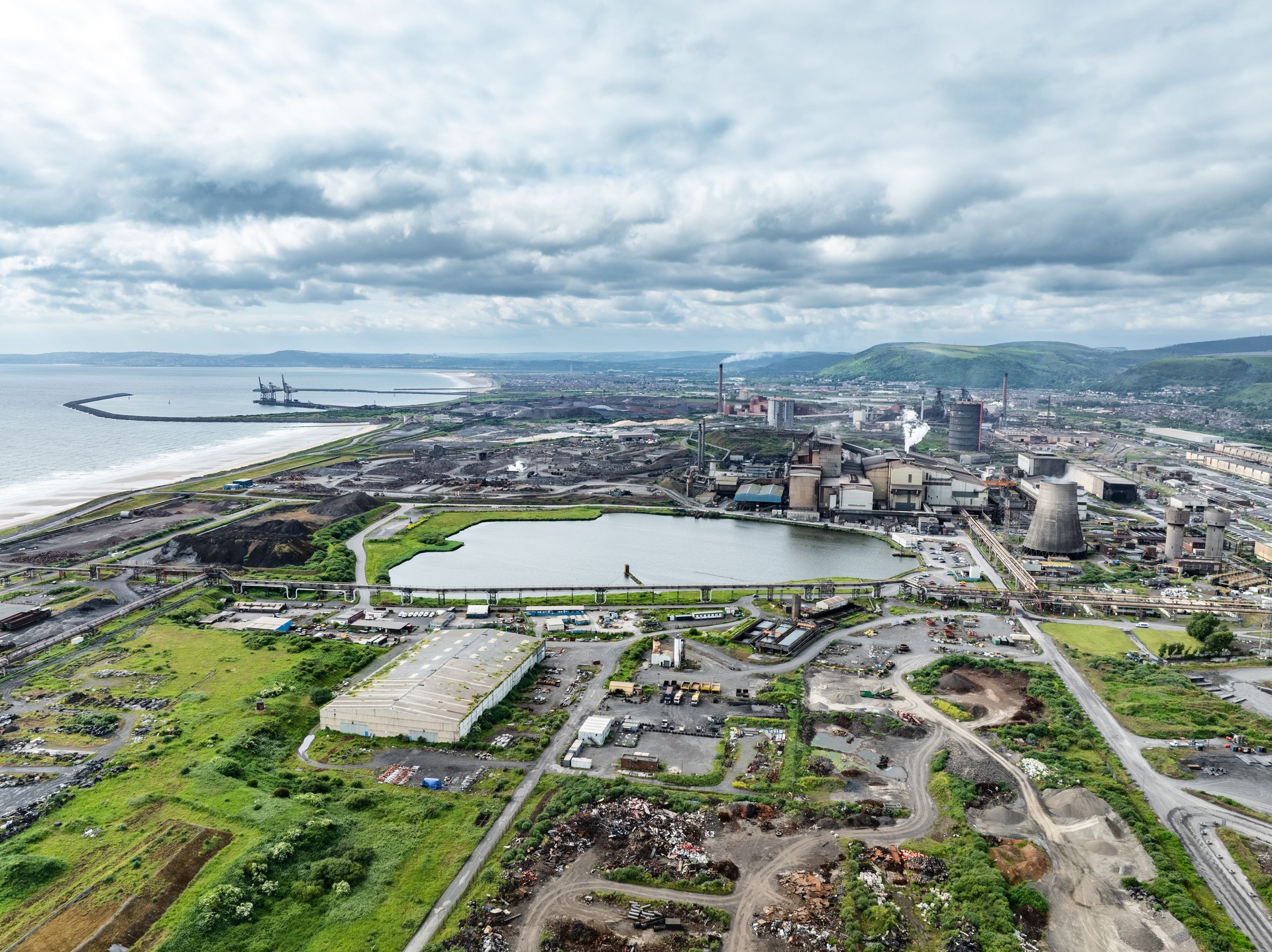 Aerial view of Steel Plant Industry in Port Talbot, UK